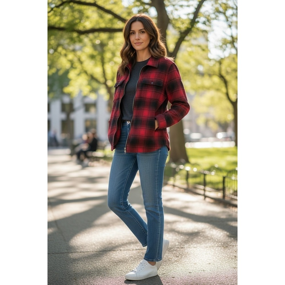Chaps Plaid Zip Up Flannel Shacket Top Cabincore Preppy 90's Grunge Lumberjack S